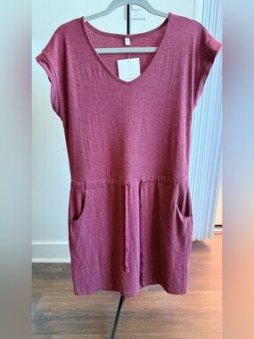 Etcetera Heathered Wine Red V-Neck cotton dress